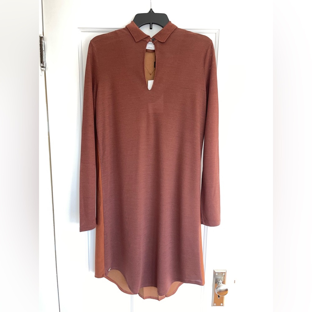 NWT Lacoste brown two tone long sleeve stylish tunic dress size 40/8